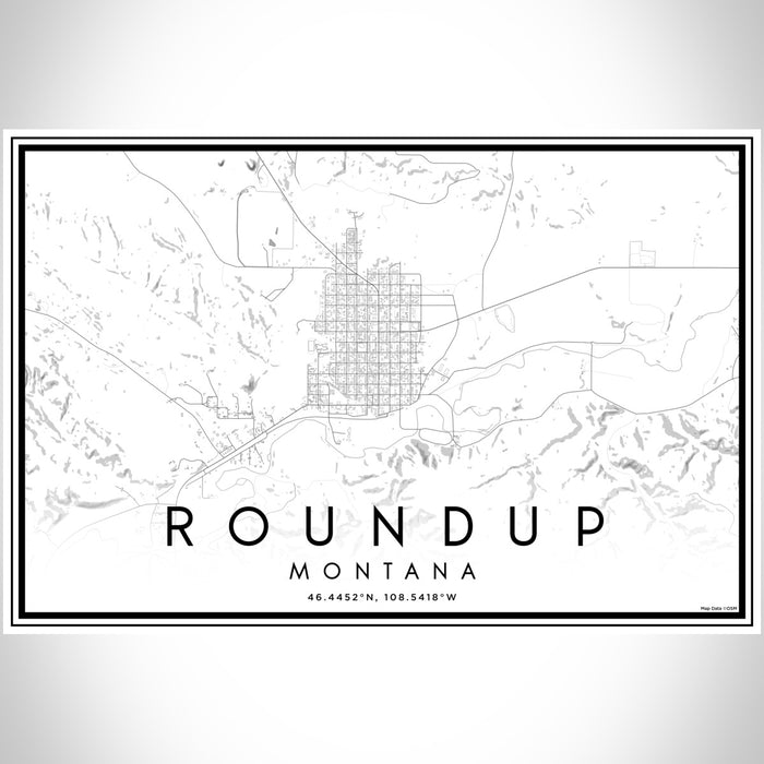 Roundup Montana Map Print Landscape Orientation in Classic Style With Shaded Background