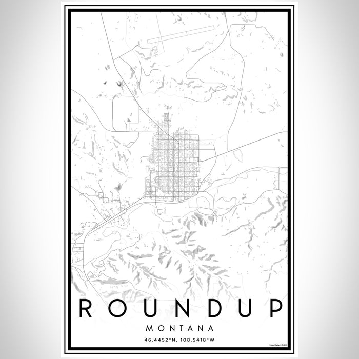 Roundup Montana Map Print Portrait Orientation in Classic Style With Shaded Background