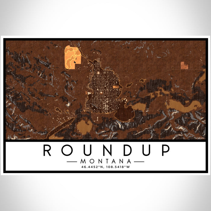 Roundup Montana Map Print Landscape Orientation in Ember Style With Shaded Background