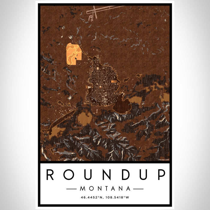 Roundup Montana Map Print Portrait Orientation in Ember Style With Shaded Background