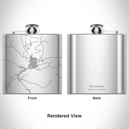 Rendered View of Roundup Montana Map Engraving on 6oz Stainless Steel Flask