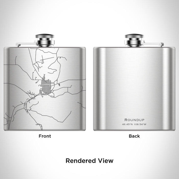 Rendered View of Roundup Montana Map Engraving on 6oz Stainless Steel Flask