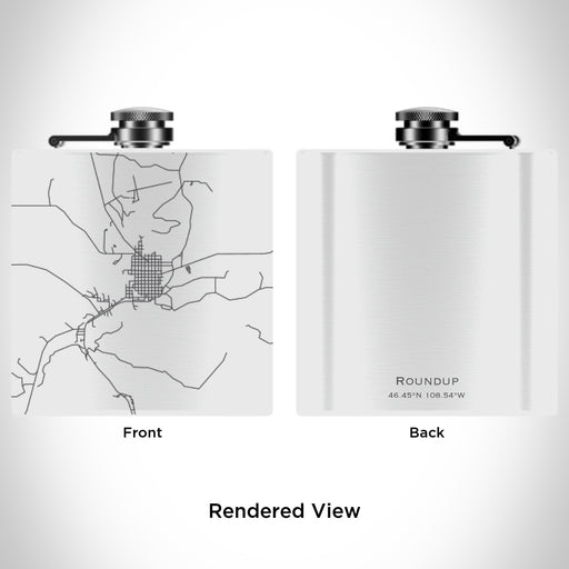 Rendered View of Roundup Montana Map Engraving on 6oz Stainless Steel Flask in White
