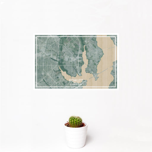 12x18 Rowlett Texas Map Print Landscape Orientation in Afternoon Style With Small Cactus Plant in White Planter
