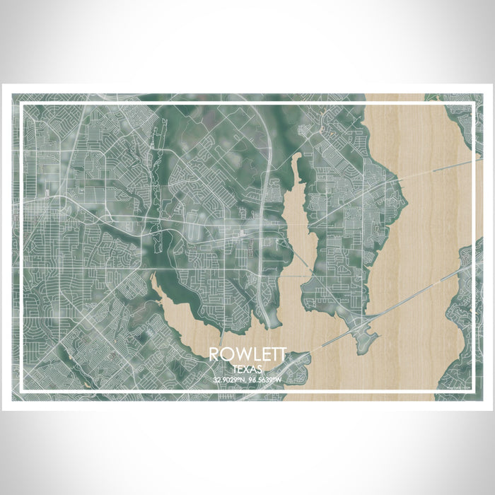Rowlett Texas Map Print Landscape Orientation in Afternoon Style With Shaded Background