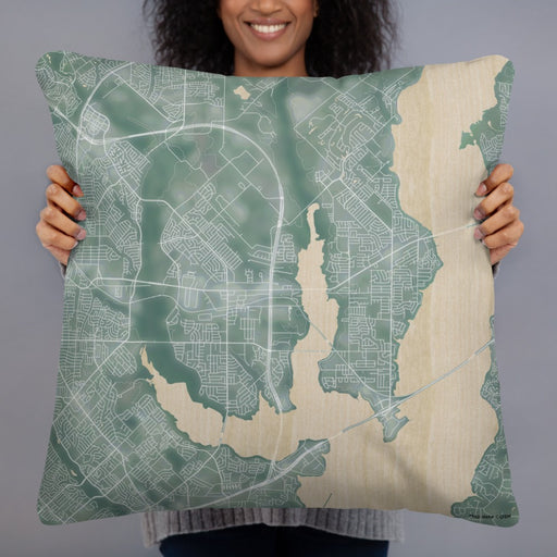 Person holding 22x22 Custom Rowlett Texas Map Throw Pillow in Afternoon