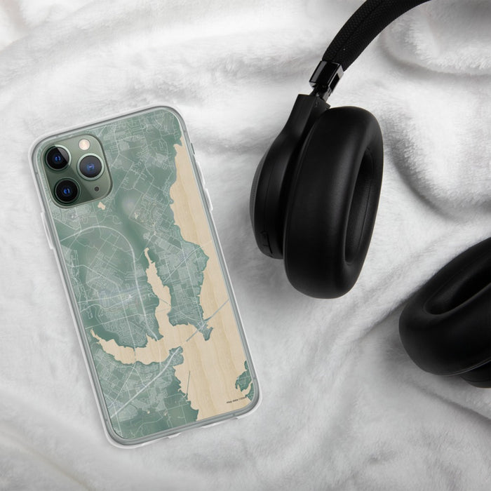 Custom Rowlett Texas Map Phone Case in Afternoon on Table with Black Headphones