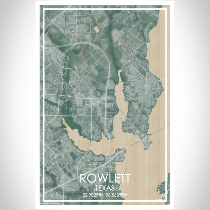 Rowlett Texas Map Print Portrait Orientation in Afternoon Style With Shaded Background