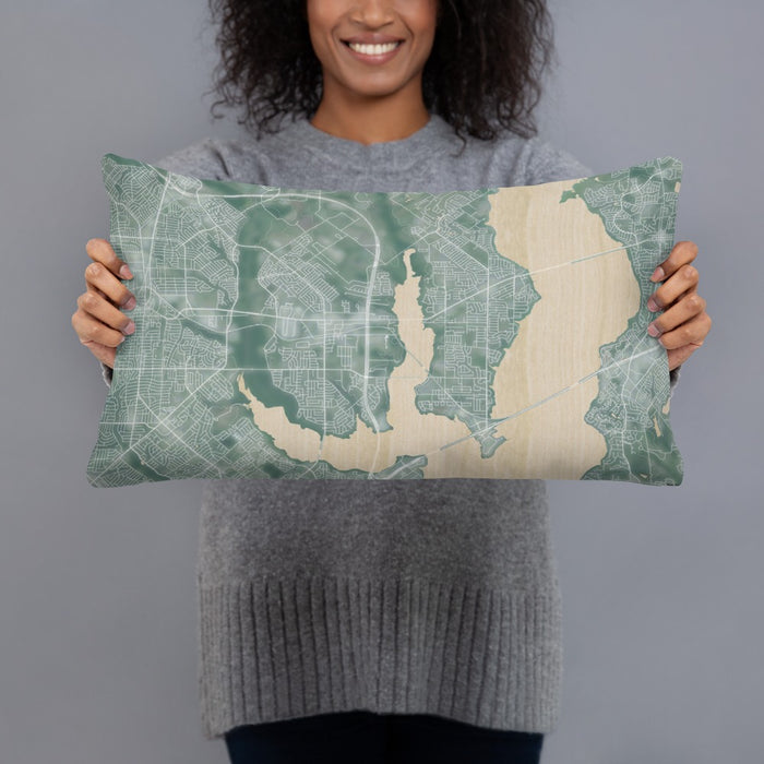 Person holding 20x12 Custom Rowlett Texas Map Throw Pillow in Afternoon