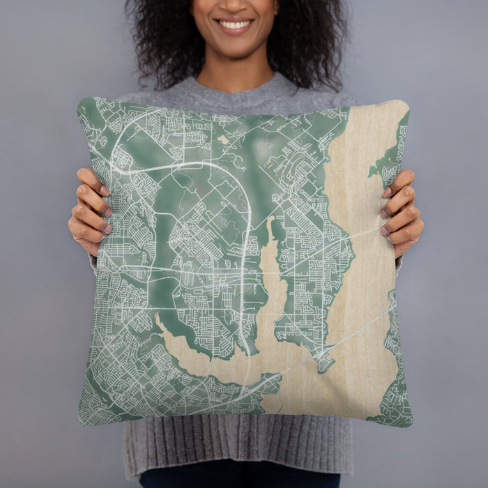 Person holding 18x18 Custom Rowlett Texas Map Throw Pillow in Afternoon