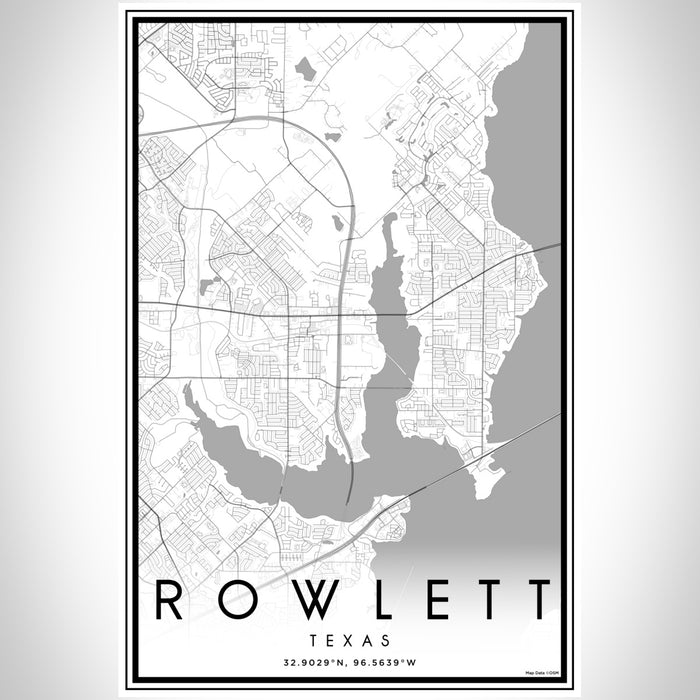 Rowlett Texas Map Print Portrait Orientation in Classic Style With Shaded Background