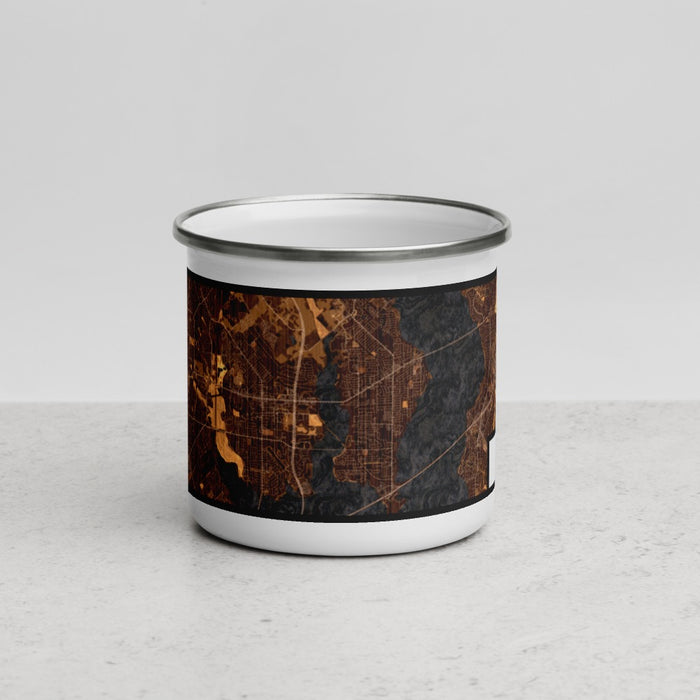 Front View Custom Rowlett Texas Map Enamel Mug in Ember