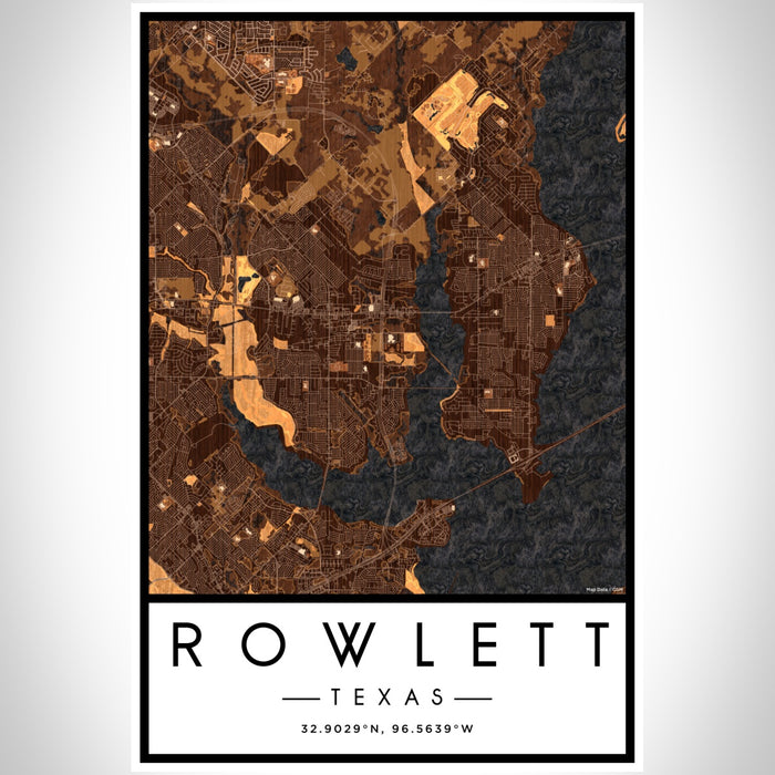 Rowlett Texas Map Print Portrait Orientation in Ember Style With Shaded Background