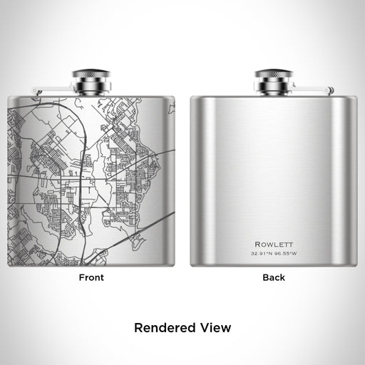 Rendered View of Rowlett Texas Map Engraving on 6oz Stainless Steel Flask