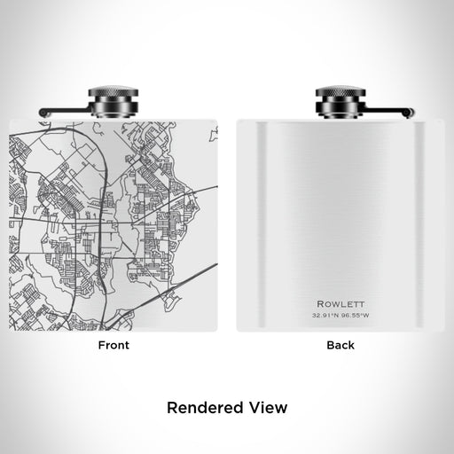 Rendered View of Rowlett Texas Map Engraving on 6oz Stainless Steel Flask in White