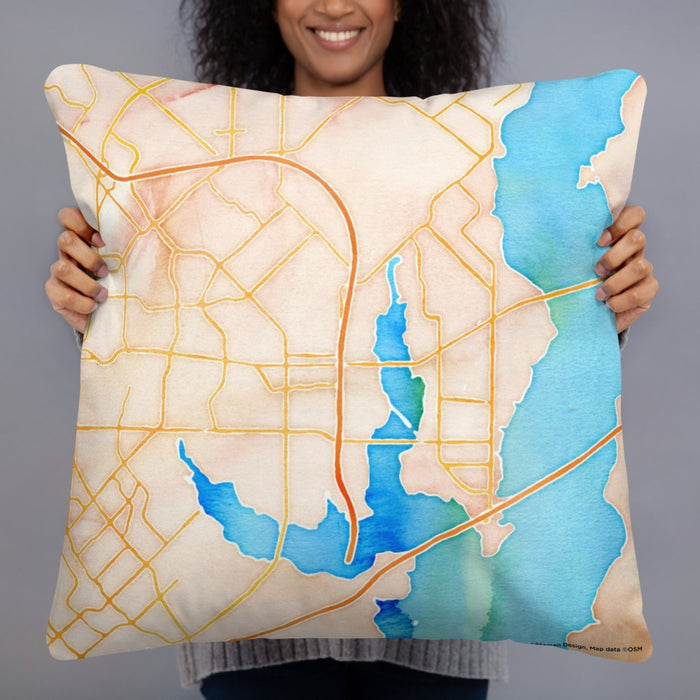 Person holding 22x22 Custom Rowlett Texas Map Throw Pillow in Watercolor