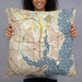 Person holding 22x22 Custom Rowlett Texas Map Throw Pillow in Woodblock