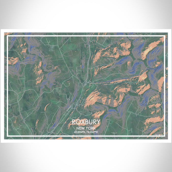 Roxbury New York Map Print Landscape Orientation in Afternoon Style With Shaded Background