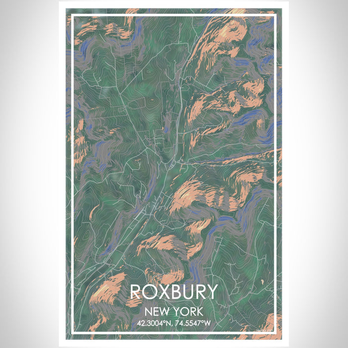 Roxbury New York Map Print Portrait Orientation in Afternoon Style With Shaded Background