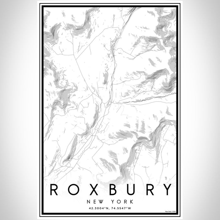 Roxbury New York Map Print Portrait Orientation in Classic Style With Shaded Background