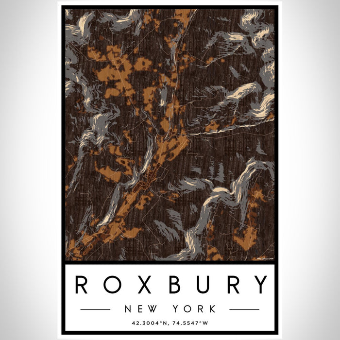 Roxbury New York Map Print Portrait Orientation in Ember Style With Shaded Background