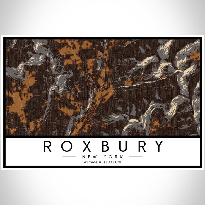 Roxbury New York Map Print Landscape Orientation in Ember Style With Shaded Background