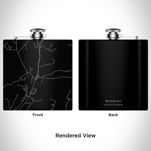 Rendered View of Roxbury New York Map Engraving on 6oz Stainless Steel Flask in Black
