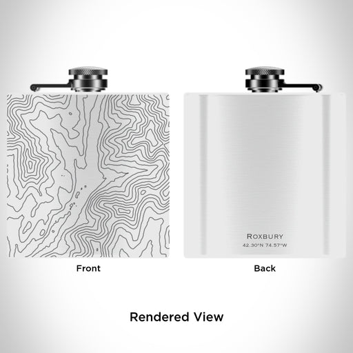 Rendered View of Roxbury New York Map Engraving on 6oz Stainless Steel Flask in White