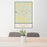 24x36 Rusk Texas Map Print Portrait Orientation in Woodblock Style Behind 2 Chairs Table and Potted Plant