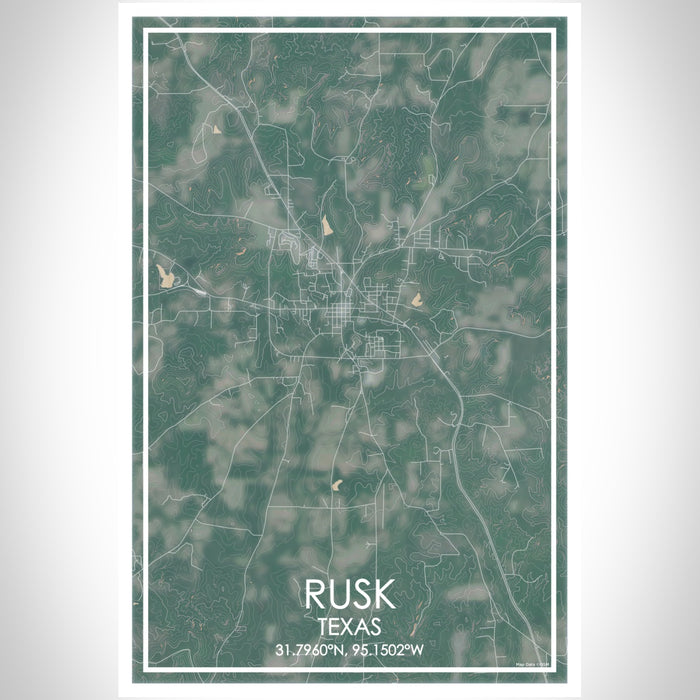 Rusk Texas Map Print Portrait Orientation in Afternoon Style With Shaded Background