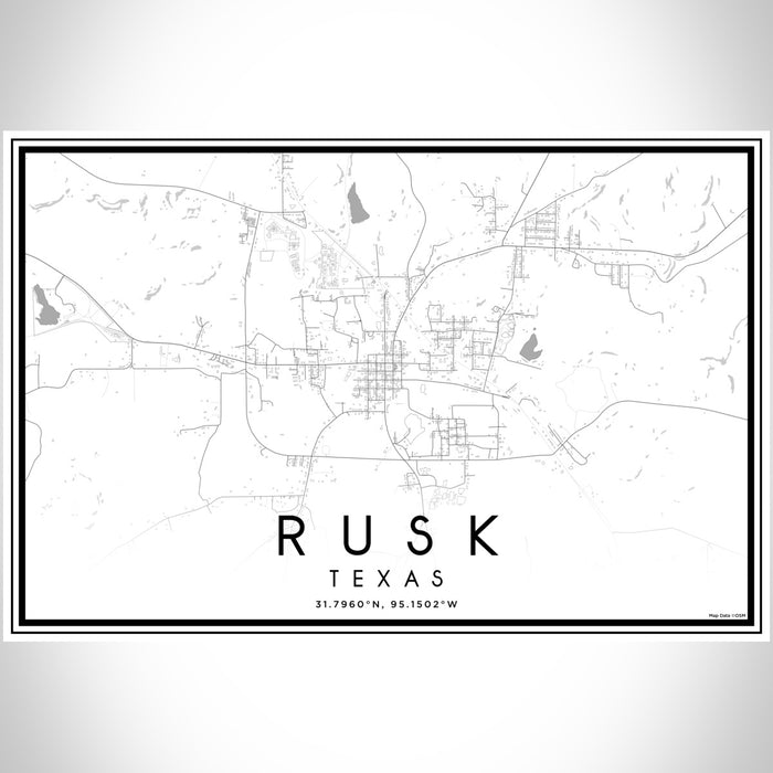 Rusk Texas Map Print Landscape Orientation in Classic Style With Shaded Background