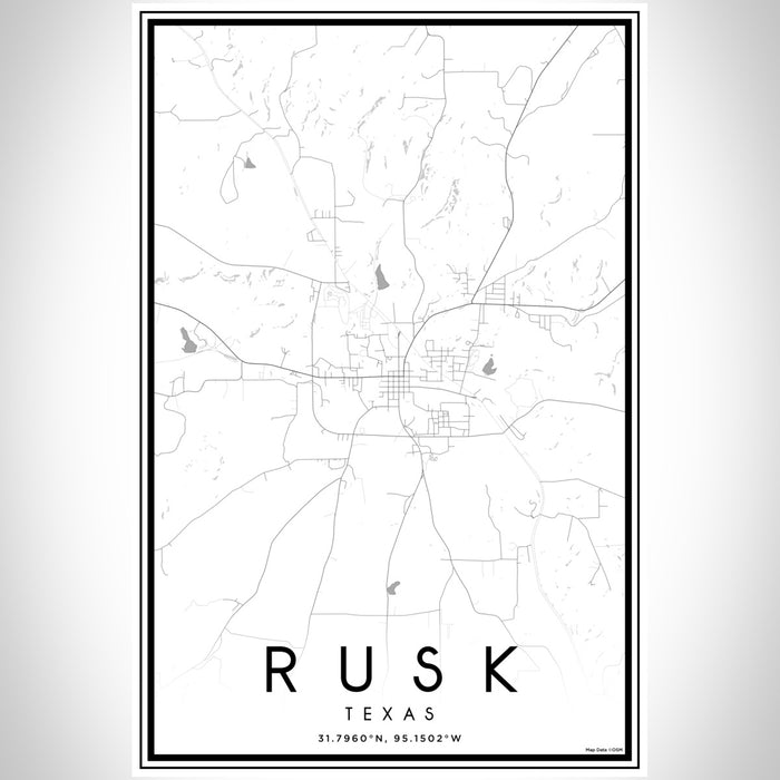 Rusk Texas Map Print Portrait Orientation in Classic Style With Shaded Background