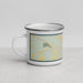 Left View Custom Rusk Texas Map Enamel Mug in Woodblock
