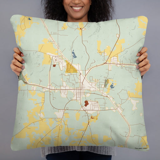 Person holding 22x22 Custom Rusk Texas Map Throw Pillow in Woodblock
