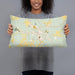 Person holding 20x12 Custom Rusk Texas Map Throw Pillow in Woodblock
