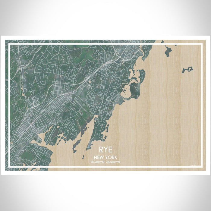 Rye New York Map Print Landscape Orientation in Afternoon Style With Shaded Background