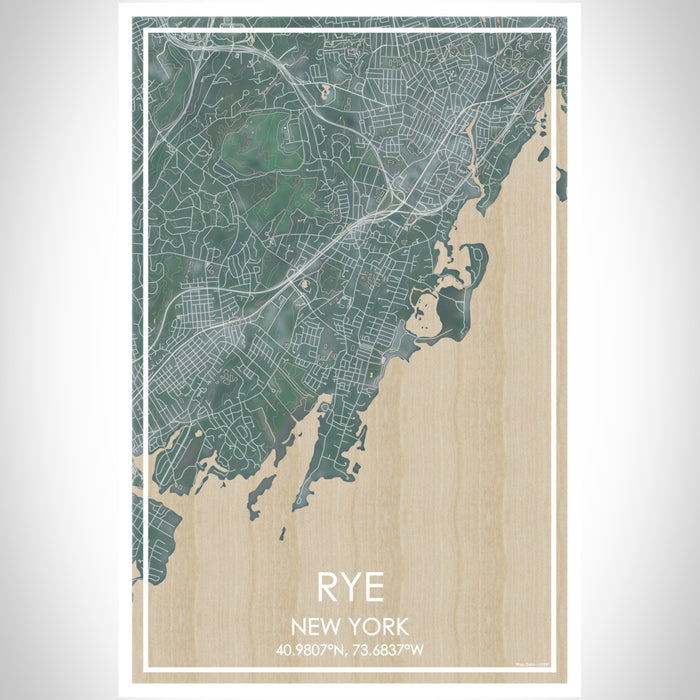 Rye New York Map Print Portrait Orientation in Afternoon Style With Shaded Background