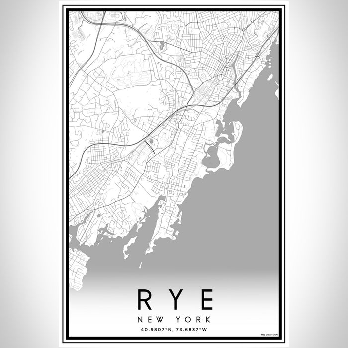 Rye New York Map Print Portrait Orientation in Classic Style With Shaded Background
