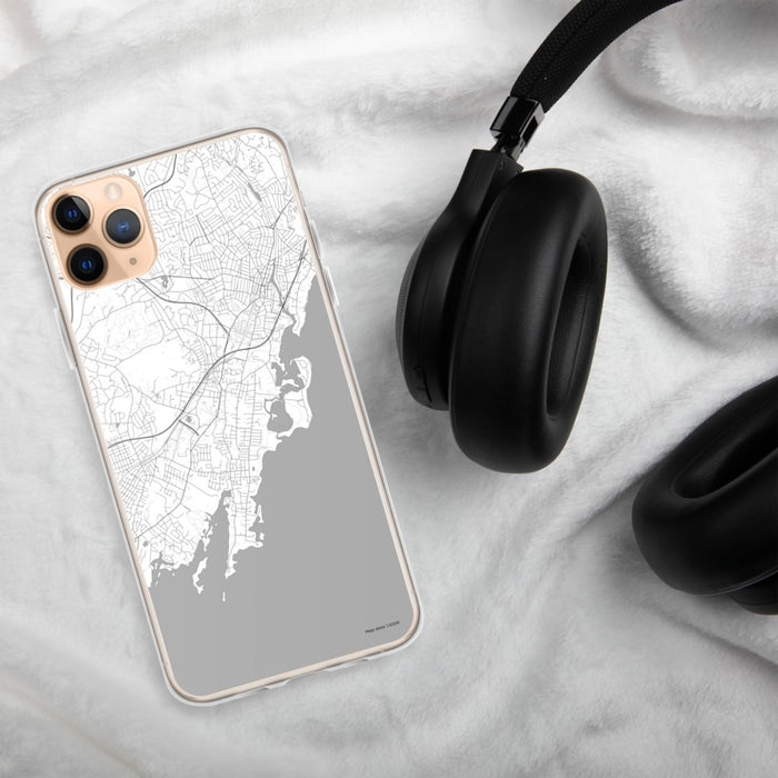 Custom Rye New York Map Phone Case in Classic on Table with Black Headphones