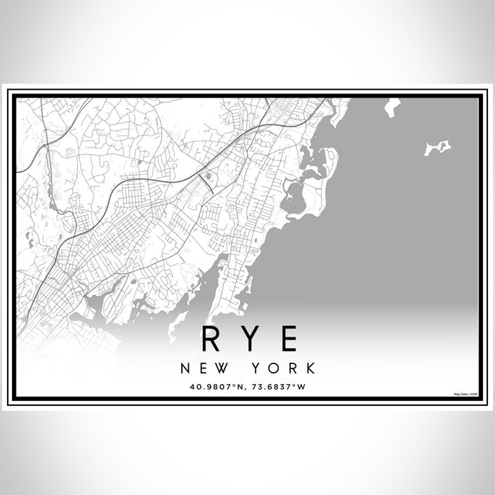 Rye New York Map Print Landscape Orientation in Classic Style With Shaded Background