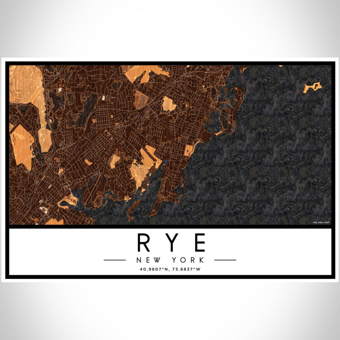 Rye New York Map Print Landscape Orientation in Ember Style With Shaded Background