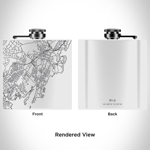 Rendered View of Rye New York Map Engraving on 6oz Stainless Steel Flask in White