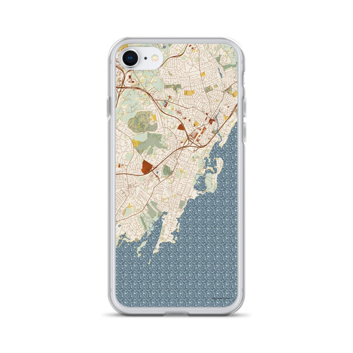 Custom Rye New York Map iPhone SE Phone Case in Woodblock