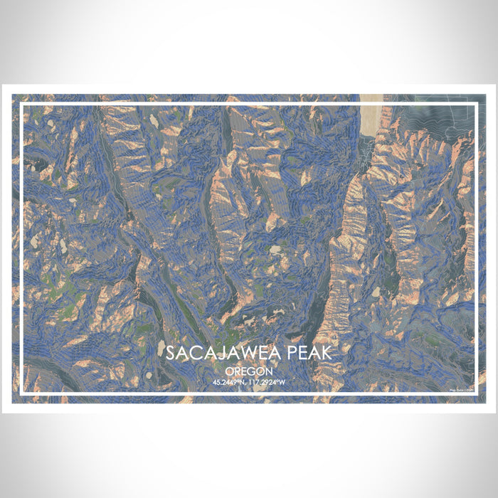 Sacajawea Peak Oregon Map Print Landscape Orientation in Afternoon Style With Shaded Background