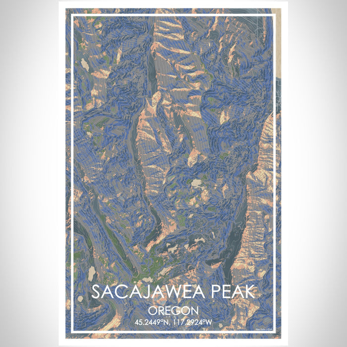 Sacajawea Peak Oregon Map Print Portrait Orientation in Afternoon Style With Shaded Background