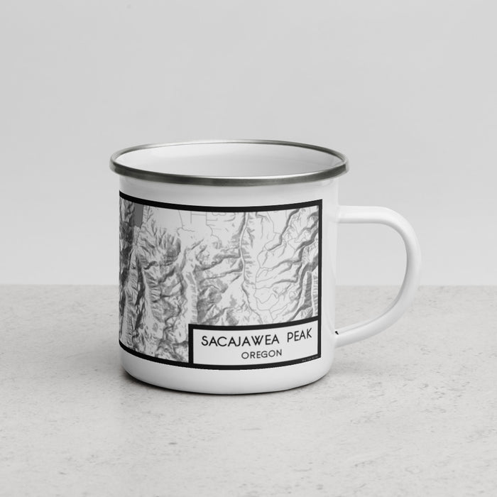 Right View Custom Sacajawea Peak Oregon Map Enamel Mug in Classic