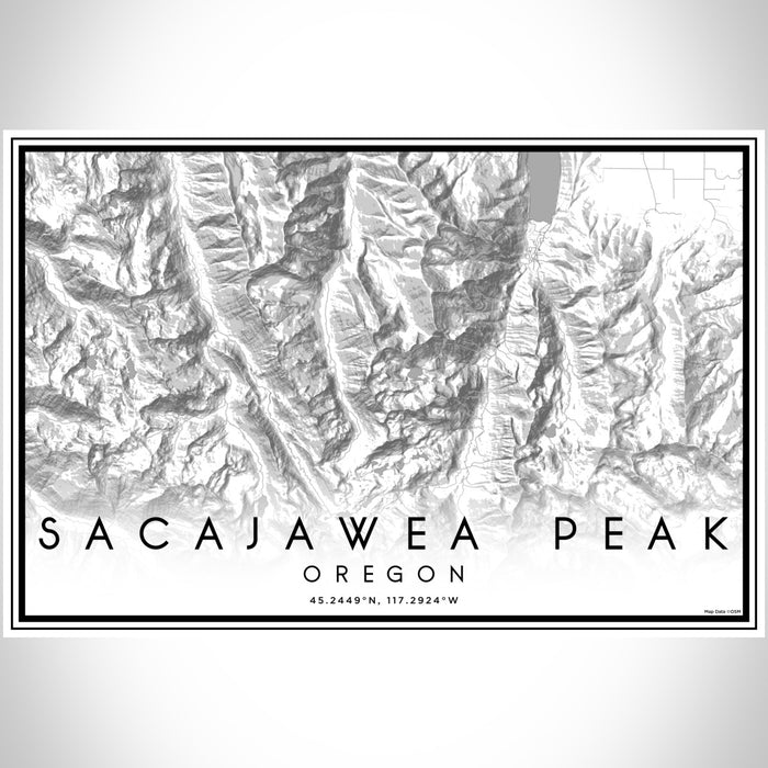 Sacajawea Peak Oregon Map Print Landscape Orientation in Classic Style With Shaded Background