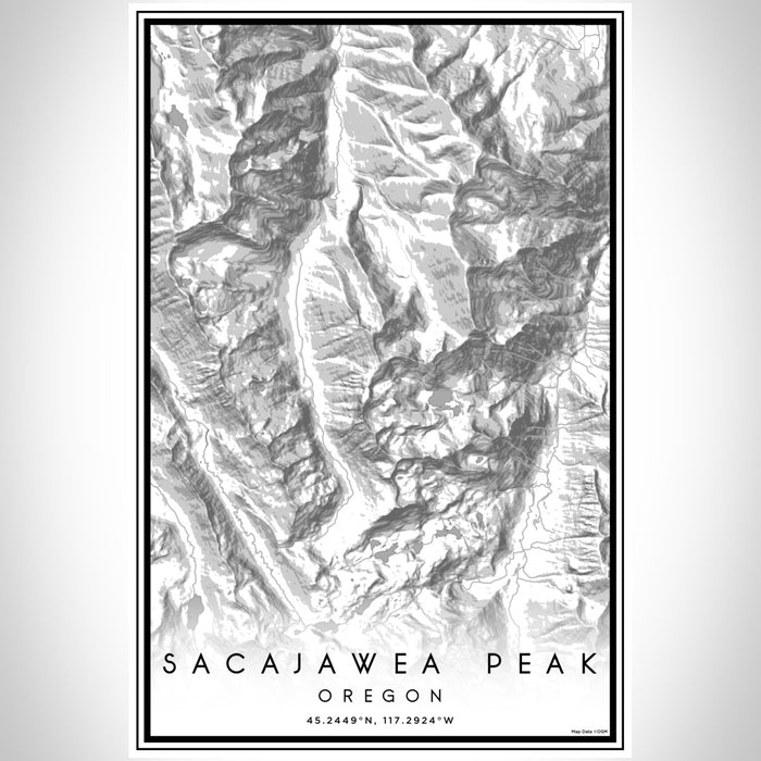 Sacajawea Peak Oregon Map Print Portrait Orientation in Classic Style With Shaded Background