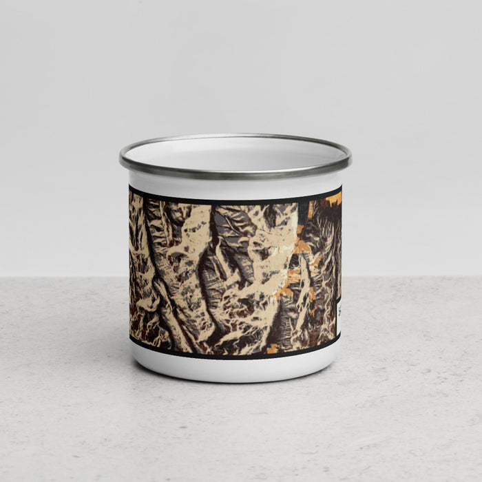 Front View Custom Sacajawea Peak Oregon Map Enamel Mug in Ember