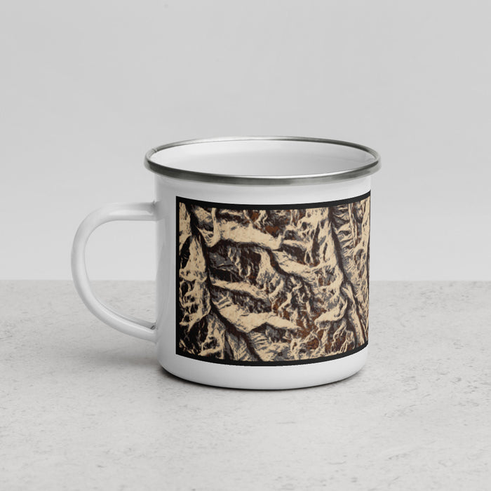 Left View Custom Sacajawea Peak Oregon Map Enamel Mug in Ember